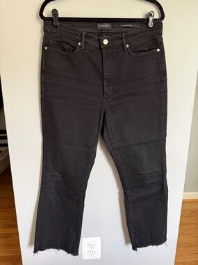 Banana Republic Black Mid-Rise Raw Edge Crop Flare Jeans